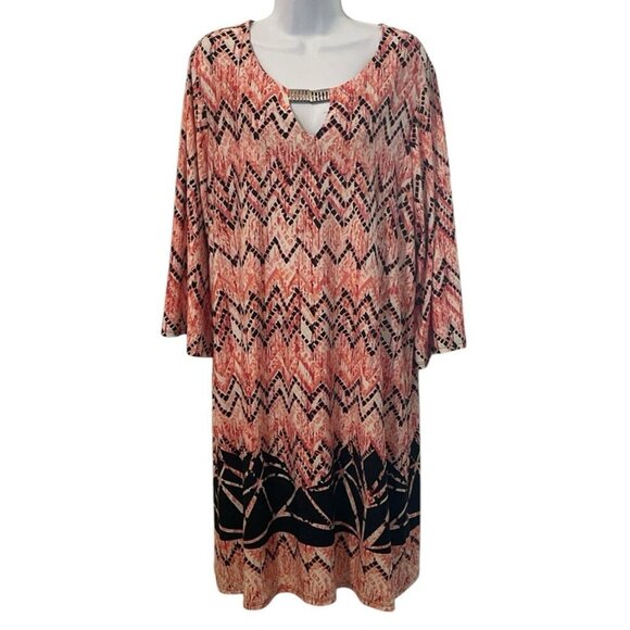 True Envy Womens Geo Print Dress Size 20W Multicolor Metal Collar Accent - Picture 1 of 10